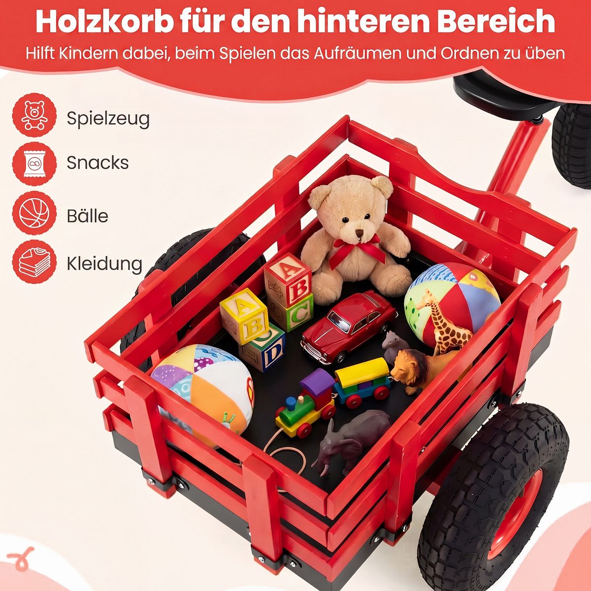 Coast Kinder-Dreirad mit verstellbarem Lenker und Sattel – mit Anhänger – rot