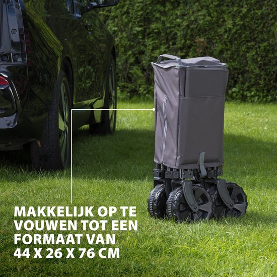 Tristar Transportwagen mit Ladeklappe, 70 kg Tragkraft – 94 x 49 x 58 cm - Zusammenklappbarer Strandwagen für Strand, Festival, Camping, Garten, Tagesausflüge – Stabiler Harmonika-Rahmen – Strandwagen, Transportwagen, Ziehwagen – Inklusive Aufbewahrungsta