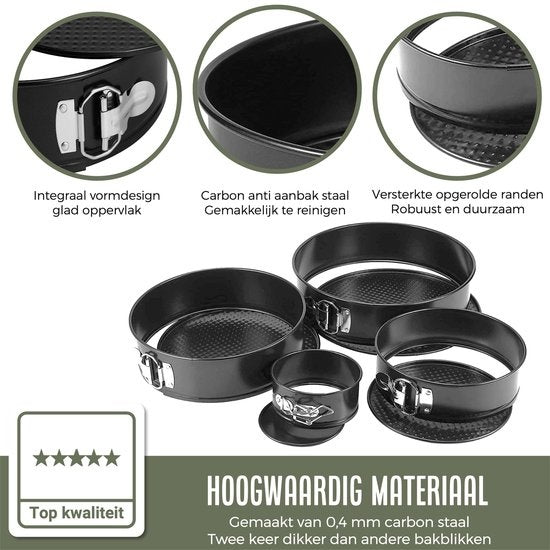 COOCK 4-tlg. rundes Springform-Set - Backform rund - Kuchenform - Backform mit Antihaftbeschichtung - Größen 12 bis 28cm - inkl. Teigschaber