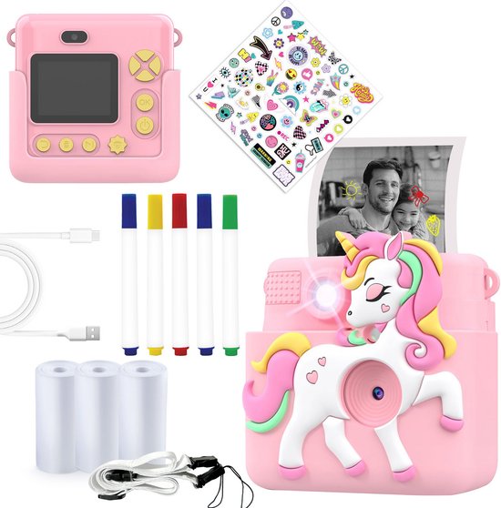 Denver Kinderkamera Full HD mit Drucker - Selfie-Kamera - 20MP - Digitalkamera Kinder - Foto - Video - Spiele - KPC1363 Pink