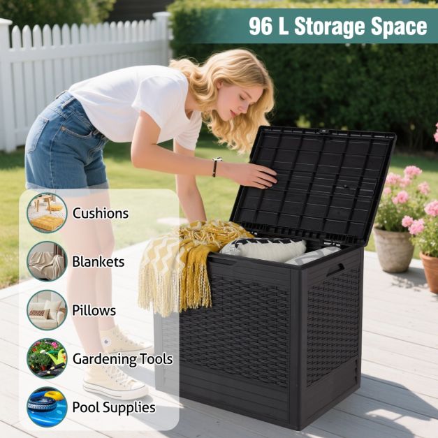 Coast - 96 L Storage Box Outdoor Cushion Box - PP Material - 96L Fassungsvermögen - Wetterfest - Rattan Muster - Abschließbarer Deckel - Multifunktional (Beistelltisch/Sitzplatz) - Braun
