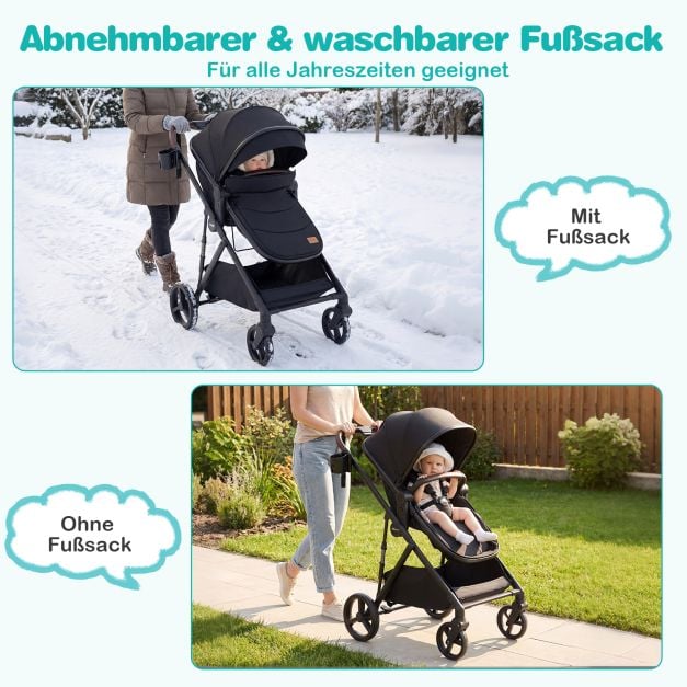Coast 3-in-1-Kinderwagen – Wendbare Reiswiege – 59,5 x 74 x 112 cm – Schwarz