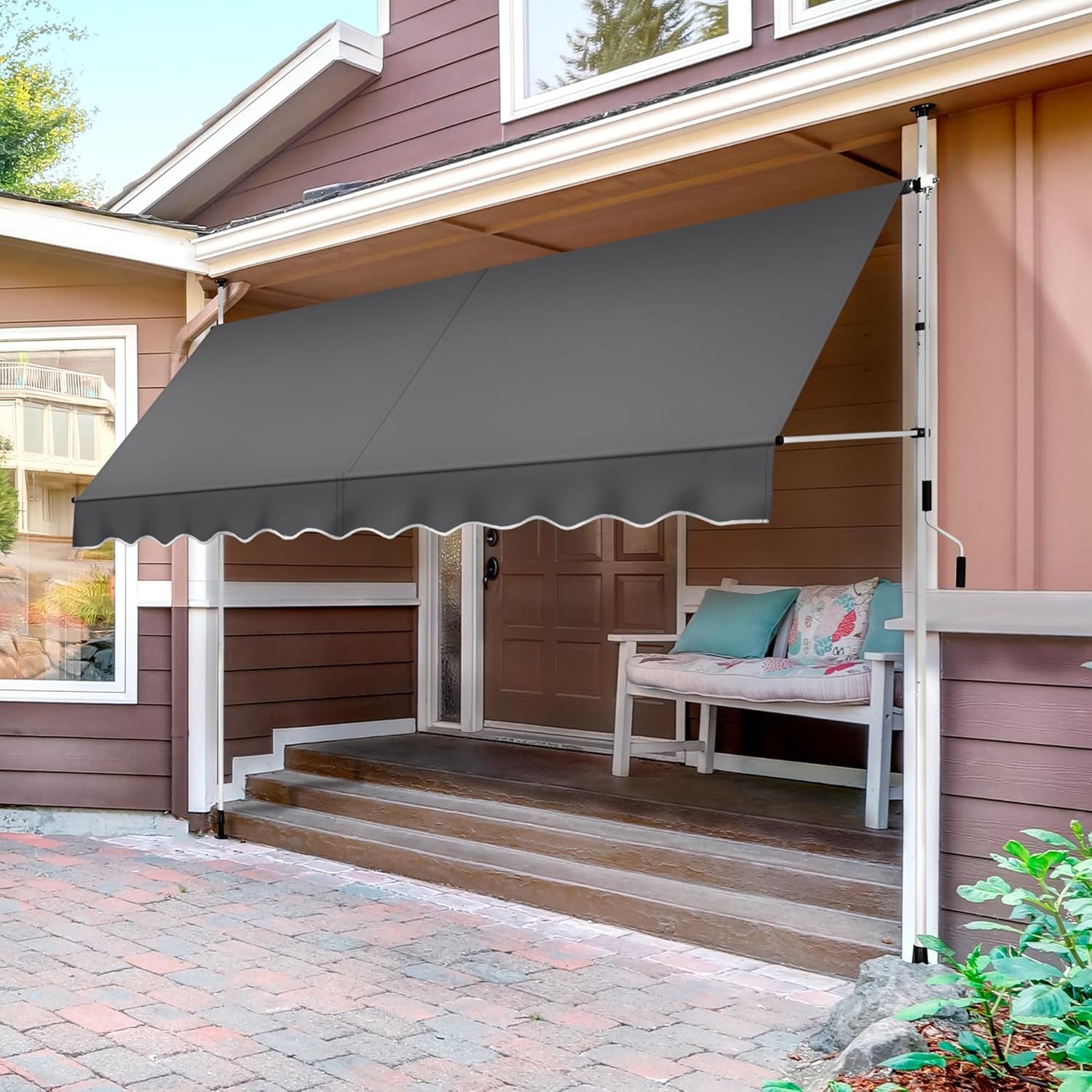 Yaheetech Sonnensegel mit Teleskoprahmen und Aufhängung – 300 x 120 cm – Höhenverstellbar 210–300 cm – UV-beständig – Grau