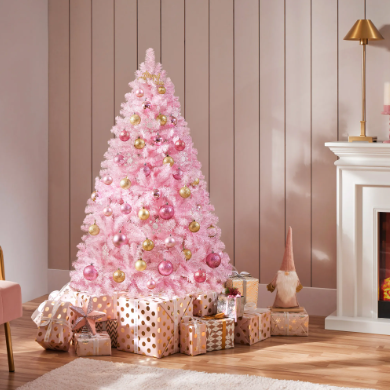 Yaheetech Kunstweihnachtsbaum 154 cm – Rosa – 398 Zweige – Zusammenklappbarer Ständer