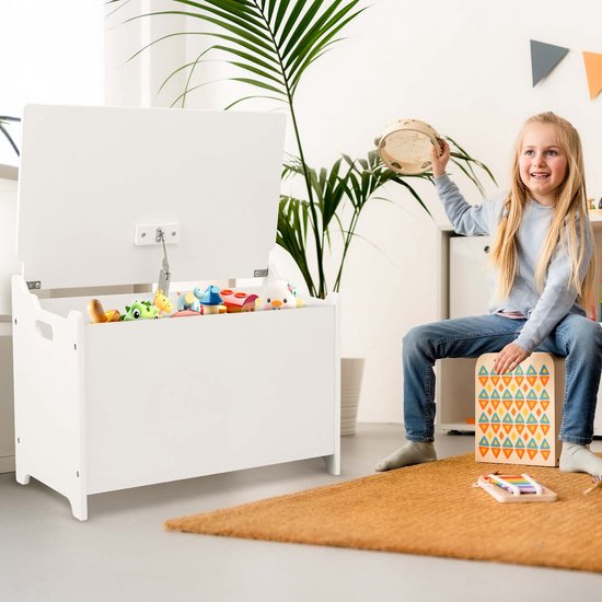 Oemmie Spielzeugbox - Aufbewahrungsbox - Aufbewahrungsbox - Aufbewahrungsbox - Aufbewahrungsbox Kinder - 60x40x37cm - Sicherheitsscharniere - Weiß