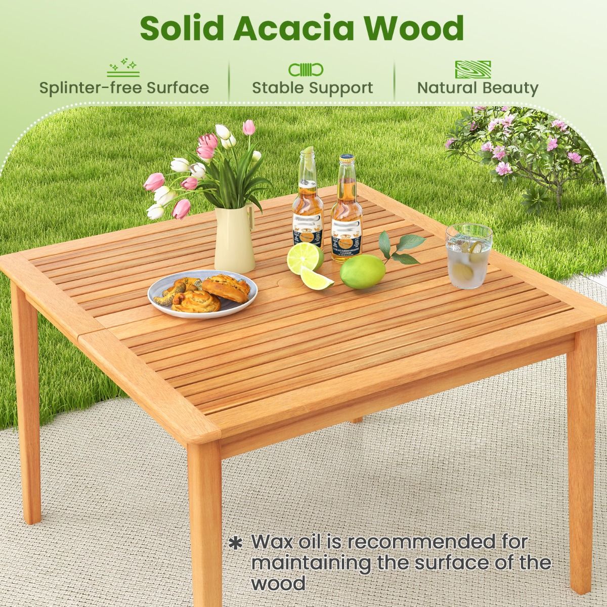 Coast Gartentisch aus Akazienholz – quadratisch – mit Sonnenschirmloch – naturbelassen – 100 x 100 cm