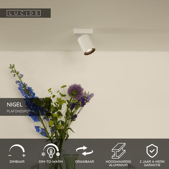 Lucide NIGEL – Deckenstrahler (Deckenleuchte) – LED „Dim to warm“ – GU10 – 1×5 W 2200 K/3000 K – Weiß