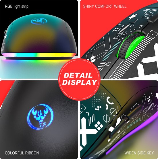 HXSJ T90 2.4G Silent Wireless Gaming Mouse - Bluetooth - Computermäuse - Ultraleicht - RGB-Beleuchtung - Schwarz