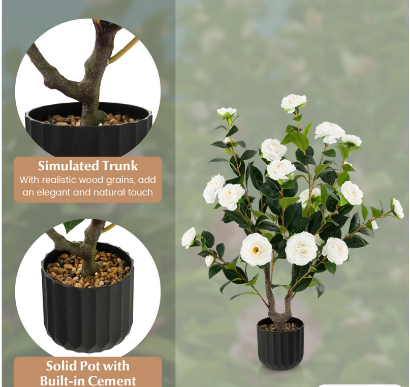 Coast Camelia Kunstpflanzen – 2 Stück – im Topf – 100 cm – weiße Blüten