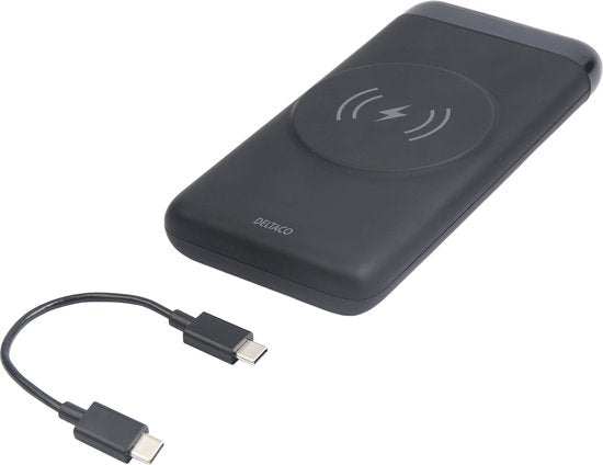 Deltaco PB-Q1003 Powerbank - 10.000 mAh - Drahtlos - MagSafe kompatibel - 1 x USB-C PD 20W - 1 x USB 18W - Schwarz