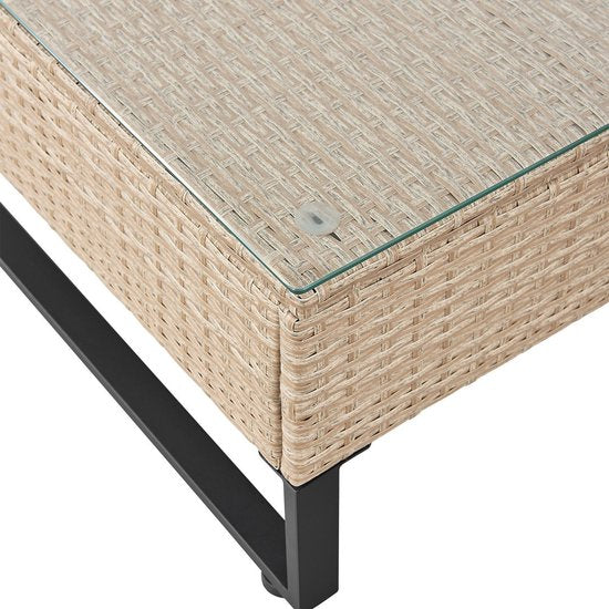 Juskys Lounge Set / Garten Set Santorini - Polyrotan - Modular - Creme - Inkl. Tisch & Aufbewahrungsbox