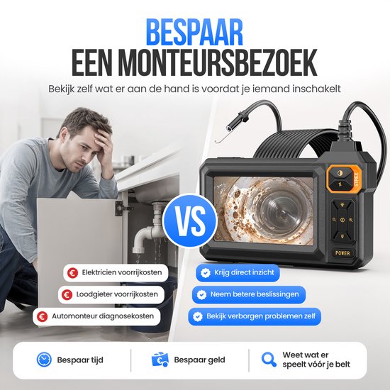 Strex Endoskop mit Bildschirm 5M – Inspektionskamera – Kanalinspektionskamera mit HD-Bild – IP67 wasserdicht – Einstellbare LED-Beleuchtung