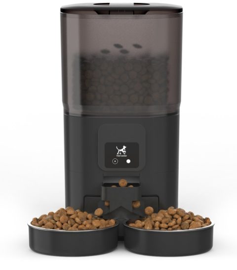 Viervoeter Feed Dual Futterautomat – Schwarz – 28 x 22 x 36 cm – 7 l, doppelter Behälter, App & WLAN
