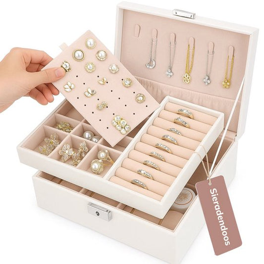 Vimora - Schmuckkästchen - für Erwachsene - Geeignet für Halsketten, Ohrringe, Armbänder & Ringe - Mit extra Boden - Schmuckkästchen Girls - Weiß