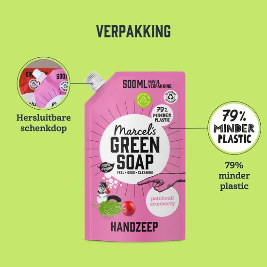 Marcel's Green Soap Handseife Nachfüllpackung – Patchouli & Cranberry – 500 ml