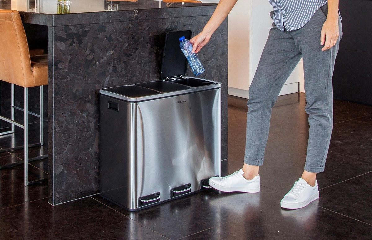 Homra SPARQ Mülleimer - 3 x 18 L Fassungsvermögen - 54 Liter - Edelstahl - Mülltrennung Treteimer