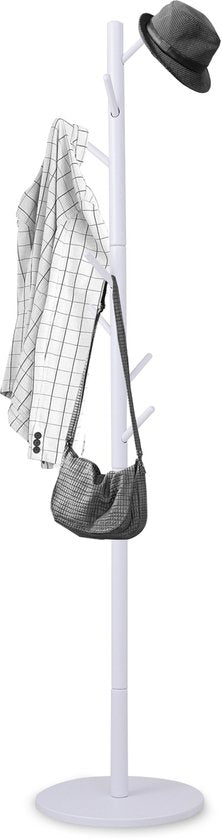 Bayt Garderobe - Stehende Garderobe - Garderobenständer Holz - Stehende Garderobe - Garderobenständer - 8 Haken - 175 cm - Weiß