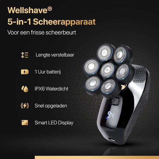 Wellshave 5 in 1 Shaver Men Deluxe - Gesichts- und Kopfrasierer - Nass- und Trockenrasierer - Nasentrimmer - Schädelrasierer