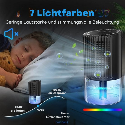 Swinkle® - Luftentfeuchter - Entfeuchtet bis zu 0,35 Liter pro Tag - geeignet für Wohnzimmer, Schlafzimmer, Badezimmer - schwarz