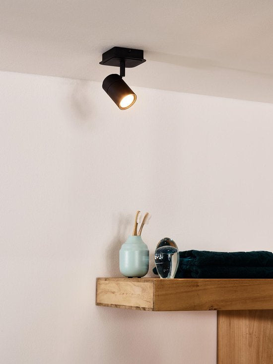 Lucide LENNERT – Deckenstrahler (Deckenleuchte) für das Badezimmer – LED, dimmbar – GU10 – 1×5 W, 3000 K – IP44 – Schwarz