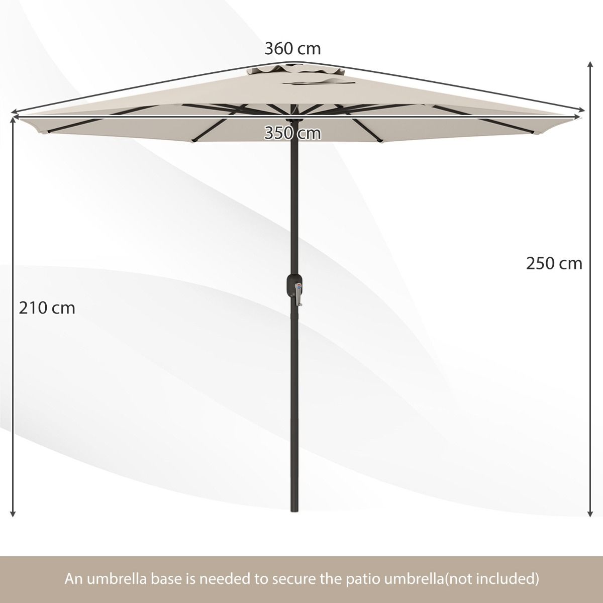 Coast Terrassenschirm – großer Tischschirm – 8 stabile Speichen – beige – 360 cm