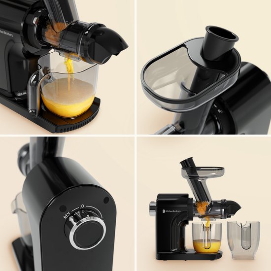 KitchenBrothers Slowjuicer - Kompakt - Entsafter - Gemüse- und Obstpresse - 45 mm - 500 ml - Schwarz