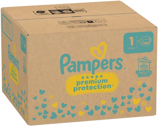 Pampers Premium Protection Größe 1, 180 Windeln, 2 kg–5 kg