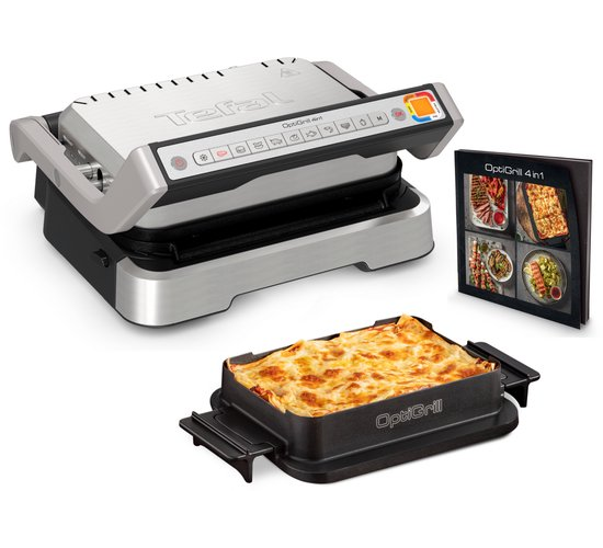 Tefal OptiGrill 4in1 GC774D – Intelligenter Kontaktgrill – Inklusive Bratpfanne – 9 Automatikprogramme – Garstandsanzeige – 2100 W