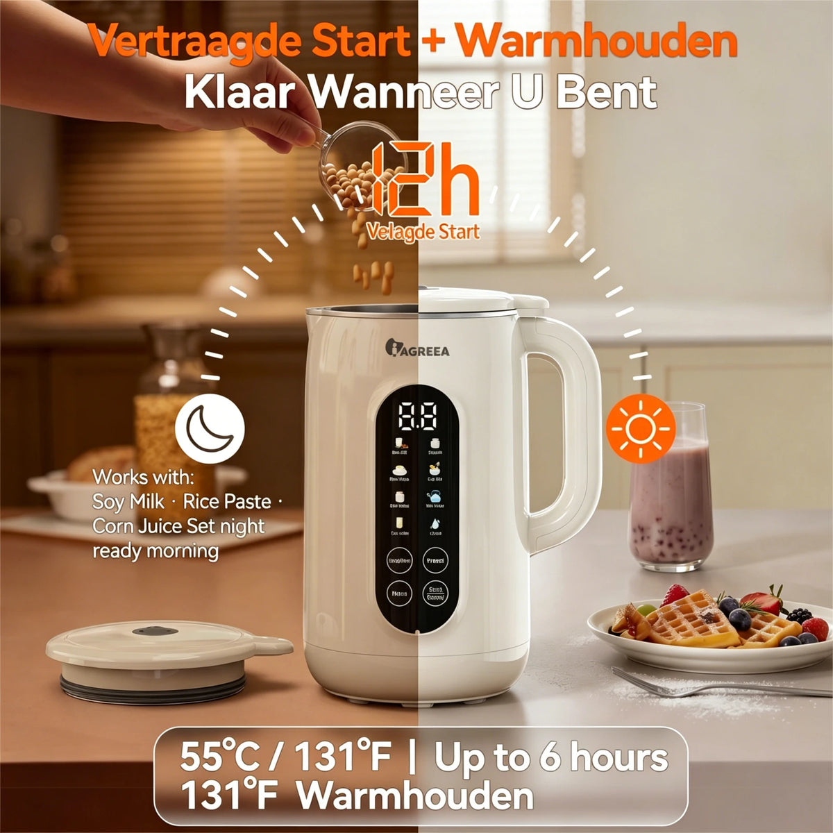 IAGREEA 10-in-1-Nussmilchbereiter mit Edelstahldeckel – aus BPA-freiem Material, ideal für selbstgemachte Mandelmilch