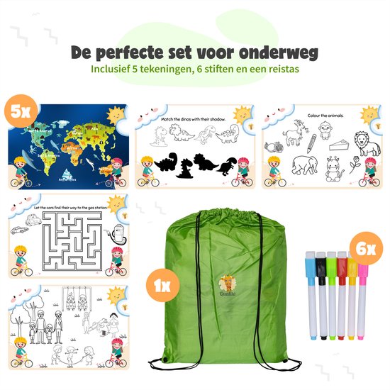 Qualita® Reisetisch für Kinder Grün - Tablet-Halter Auto - Autotisch - Spieltisch Auto - Auto-Organisator Kinder - Zeichentisch Auto - Klappbarer Reisetisch - faltbarer Reisetisch -