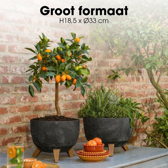 Mica Decorations Doppio Pflanzkübel auf Füßen – 18,5 x Ø 33 cm – Pflanzkübel für den Außenbereich – Blumenkästen für den Balkon – recycelter Kunststoff – Schwarz