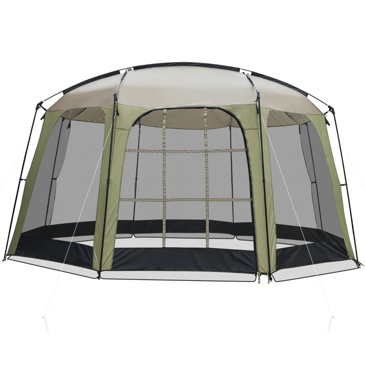 Coast Campingzelt mit Moskitonetz – Zusammenklappbares Gartenzelt für 6 bis 8 Personen – 380 x 355 x 225 cm – Grün/Schwarz