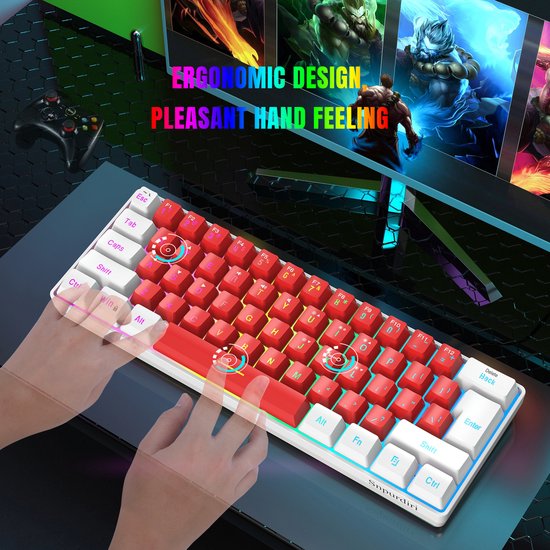 HXSJ V700 RGB Membrane kabelgebundene Gaming-Tastatur - 61 Tasten - Qwerty - Rot Weiß