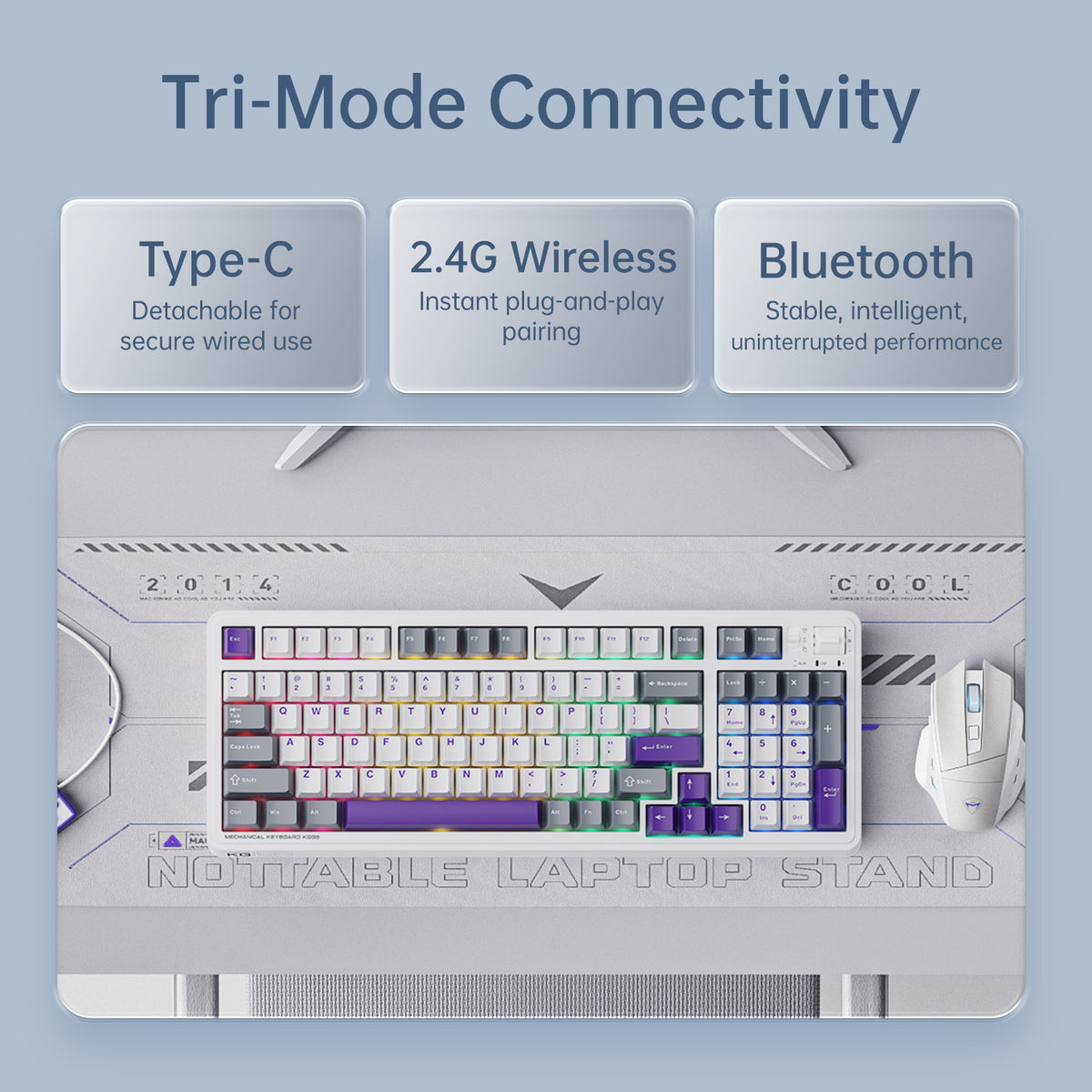 Machenike KG98 mechanische Gaming-Tastatur – US-QWERTY – lila/gold