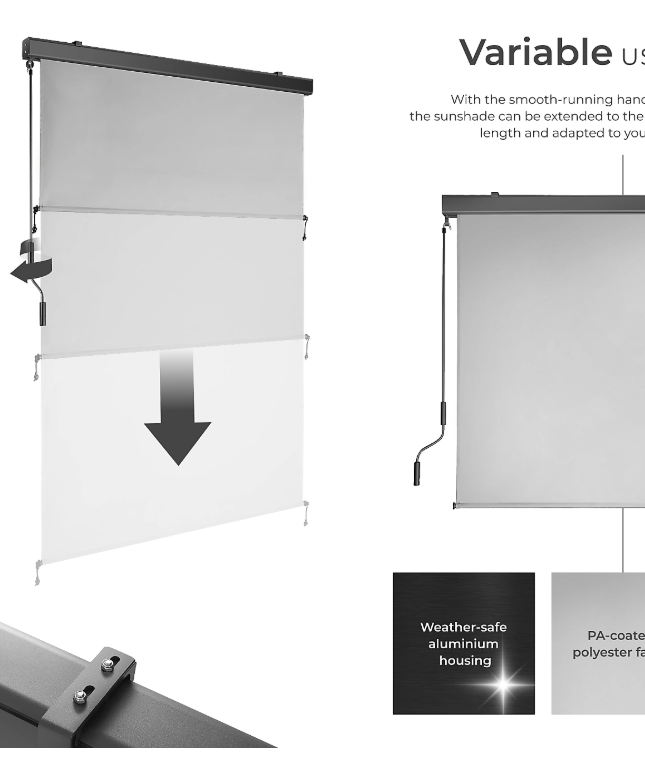 tectake Vertikale Markise Eloise – Ausziehbar – 120 x 250 cm – Hellgrau