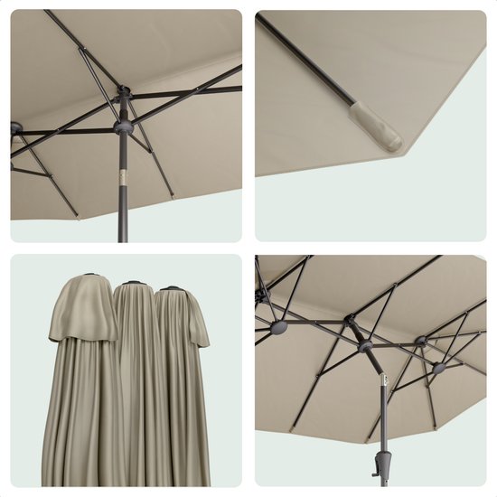 LifeGoods Doppelter Sonnenschirm - Garten - 160x300cm - bis zu 8 Personen - Wasserdicht - UPF50+ - Taupe