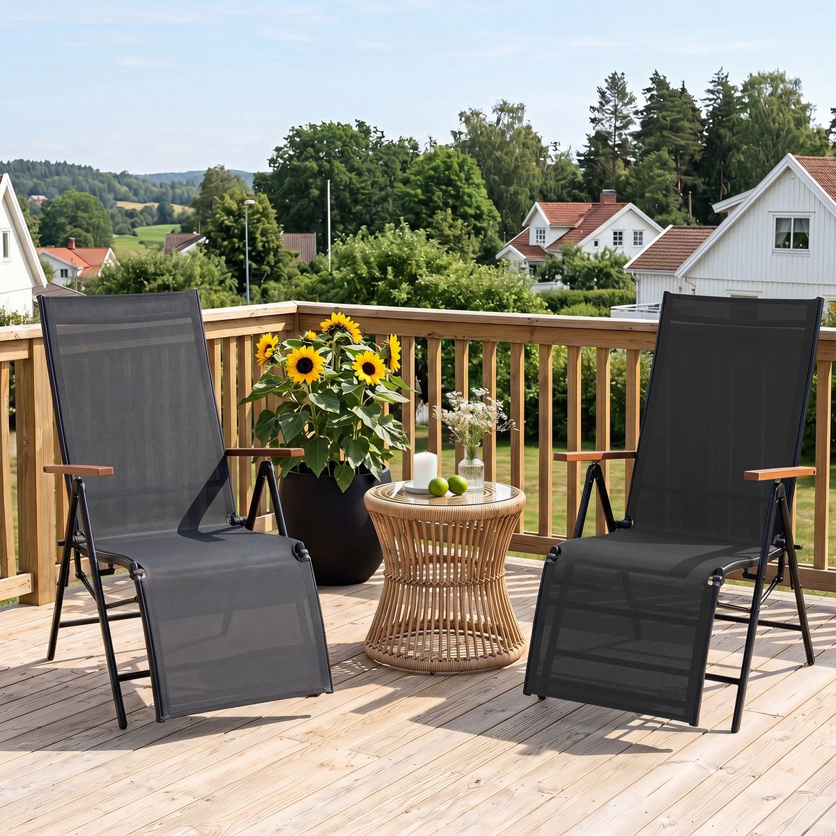 Coast Klappliegestuhl-Set, 2er-Set – Verstellbare Rückenlehne – Armlehnen – Schwarz