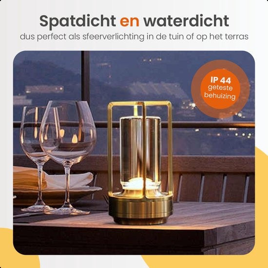 Goliving Tischlampe Wiederaufladbar - Laterne - Kabellos und dimmbar - Moderne Berührungslampe - Nachtlampe für das Schlafzimmer - 17,5 cm - Gold