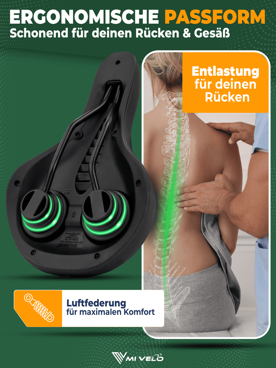 MIVELO - Comfort Pro Fahrradsattel – Ergonomisch – 100 % Wasserdicht – 28 x 17,5 cm – Tragkraft 120 kg – Schwarz