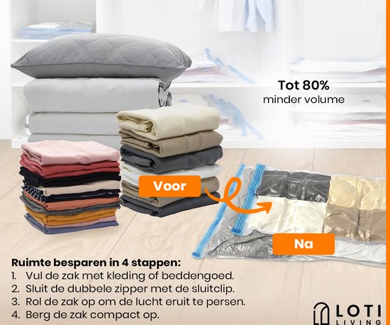 Loti Living Vakuumsäcke für die Reise - 12 Stück/3 Größen - Kleidung - Vakuum Handrollsäcke - Roll Up - Vakuum Roll Up Säcke