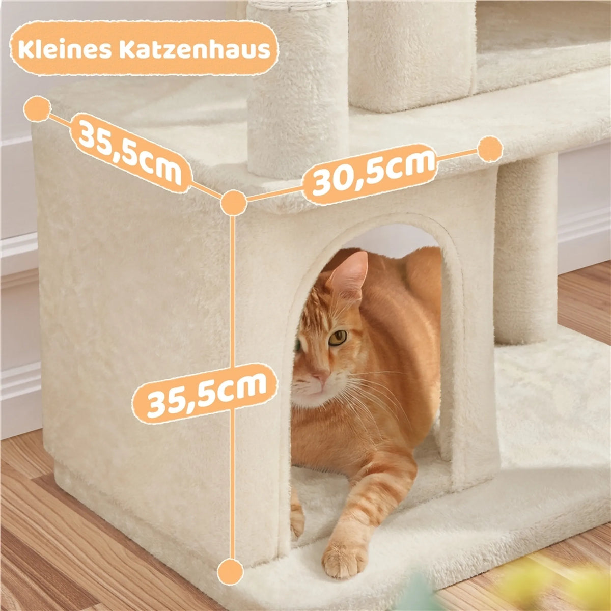 Yaheetech Katzenpfosten mit 2 Katzenhäusern - ausgestattet mit Sisalkratzbaum und Kratzbrett und Aussichtsplattform - für kleine und mittelgroße Katzen - beigefarbener Plüsch und Spanplatte - 60 x 45 x 106 cm