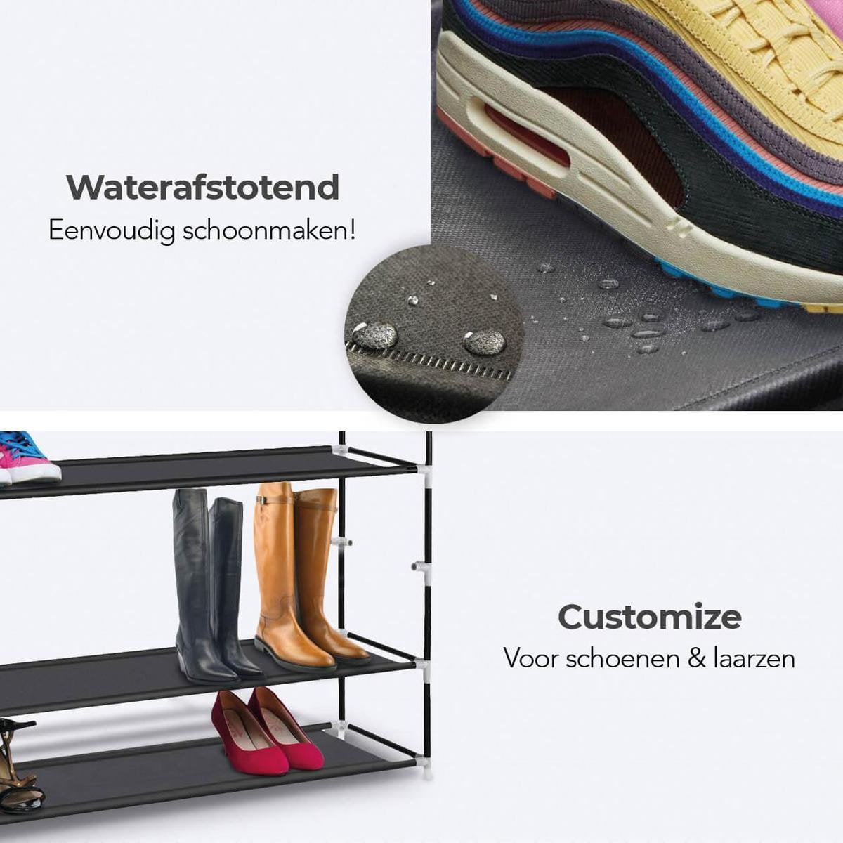 LifeGoods Schuhregal - XXL - 10 Ebenen - 35 bis 40 Paar Schuhe - Schuhschrank - Kunststoff - Schwarz