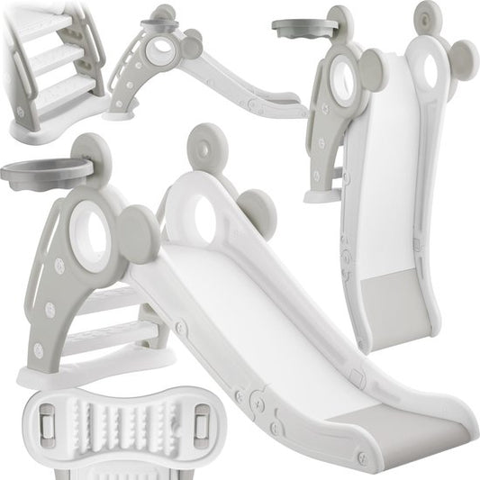 tectake® Kinderrutsche - Rutsche Kleinkind - ab 2 Jahren - mit Basketballring - klappbar - 128 x 66,5 x 67,5 cm - für drinnen und draußen - grau