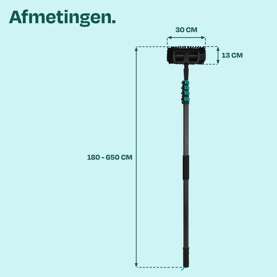 VONROC PRO 3K Vollcarbon-Teleskop-Waschbürste – 6,5 m – inkl. 5-flächigem Bürstenkopf, 9 m Wasserschlauch und Seifenspender