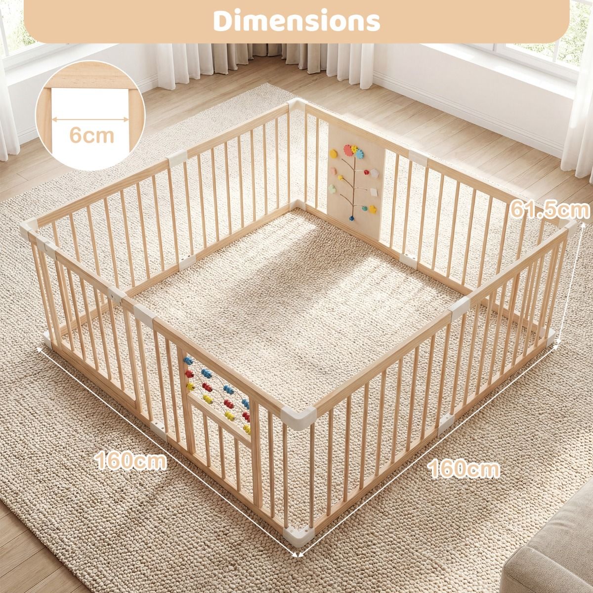 Coast Holz-Spielbox für Kleinkinder – Abschließbare Doppeltür – Verstellbarer Spielzaun – Naturfarben