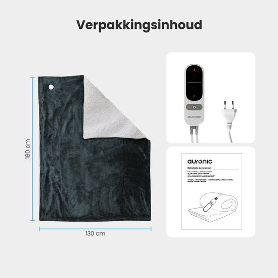 Auronic Electric Blanket - Wärmedecke - Sherpa Fleece - 9 Wärme- und Timer-Einstellungen - Decke - 180x130 - 1 Person - Anthrazit