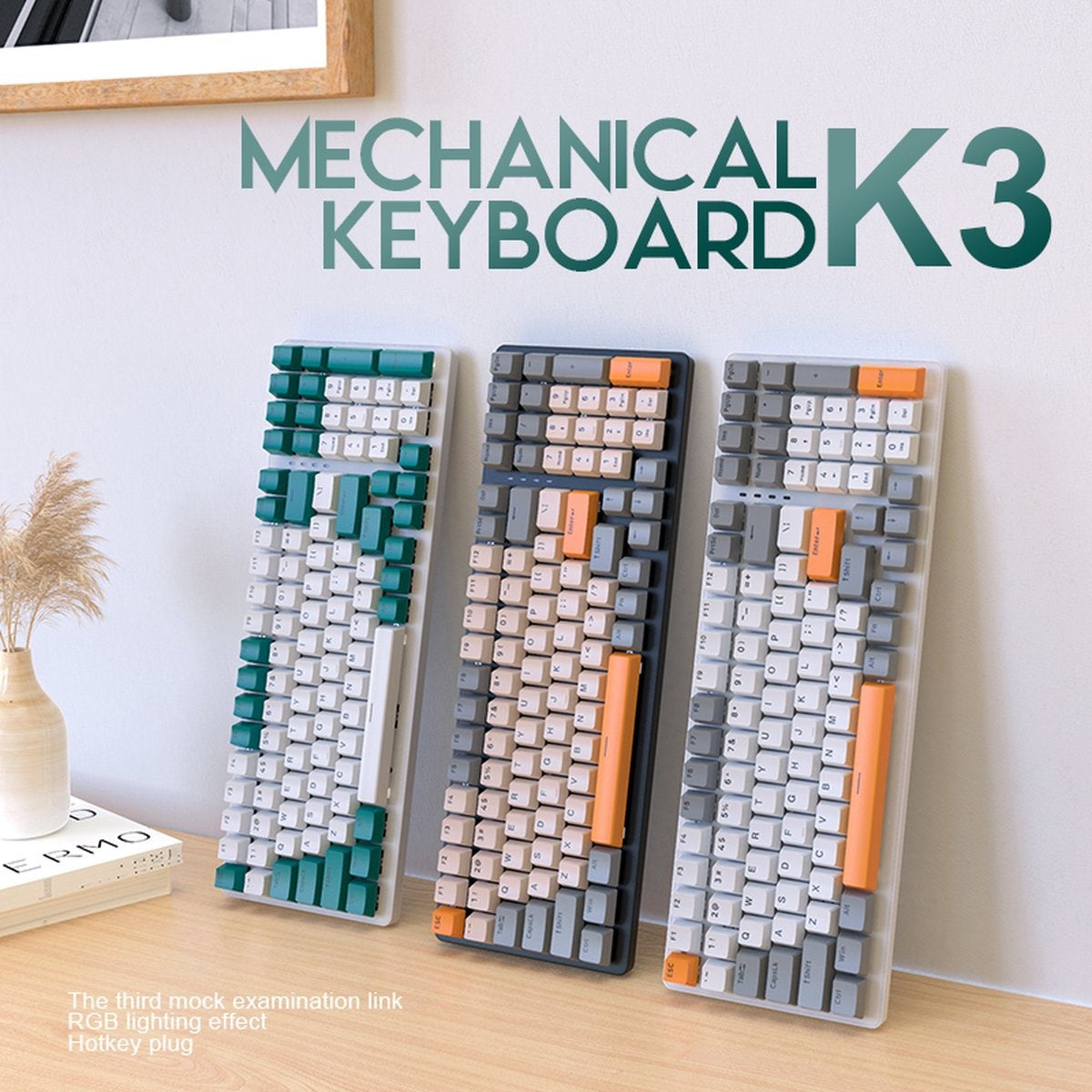Fuegobird K3 Mechanische Gaming-Tastatur - 100 Tasten - Roter Schalter - QWERTY - Mit RGB-Hintergrundbeleuchtung - Grau/Orange