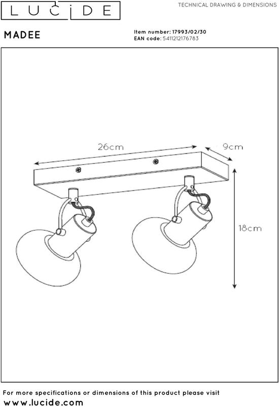 Lucide MADEE – Deckenstrahler (Deckenleuchte) – 2xE14 – Schwarz