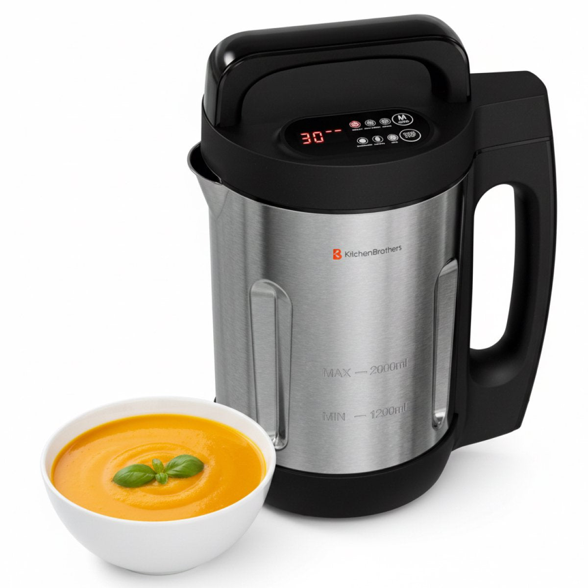 KitchenBrothers Suppenschöpfer - 2L - 5 Programme - Timeranzeige - Mixer - Edelstahl/Schwarz