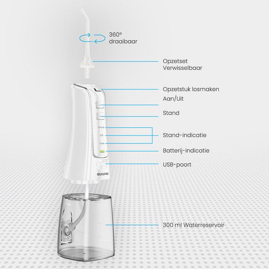 Auronic Water Flosser 300 ml - 4 Aufsätze - Weiß